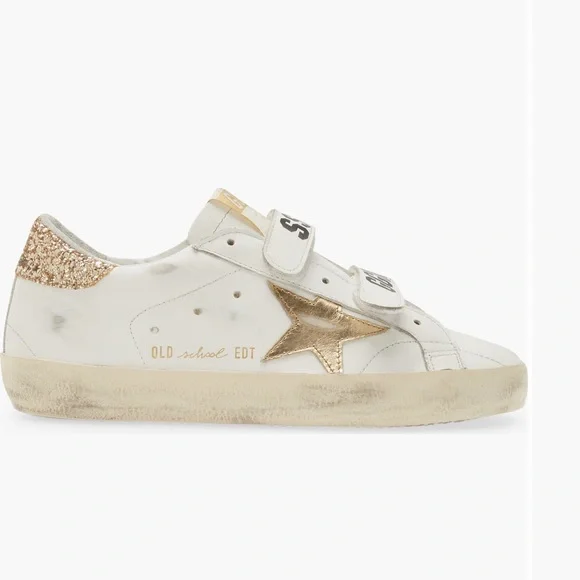 Authentic GOLDEN GOOSE Old School Low Top Velcro Sneakers - White/Gold - 37 - Picture 3 of 16